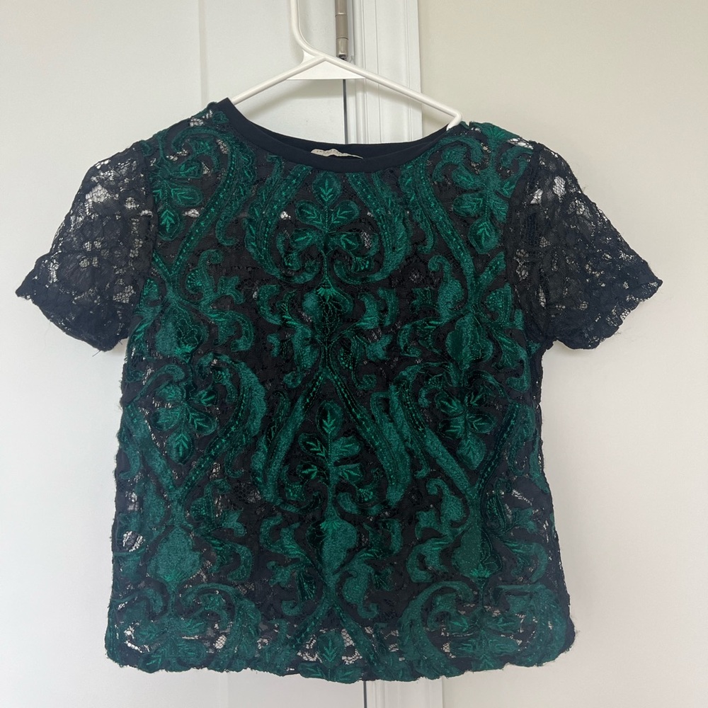 Zara Black and Green Lace Blouse